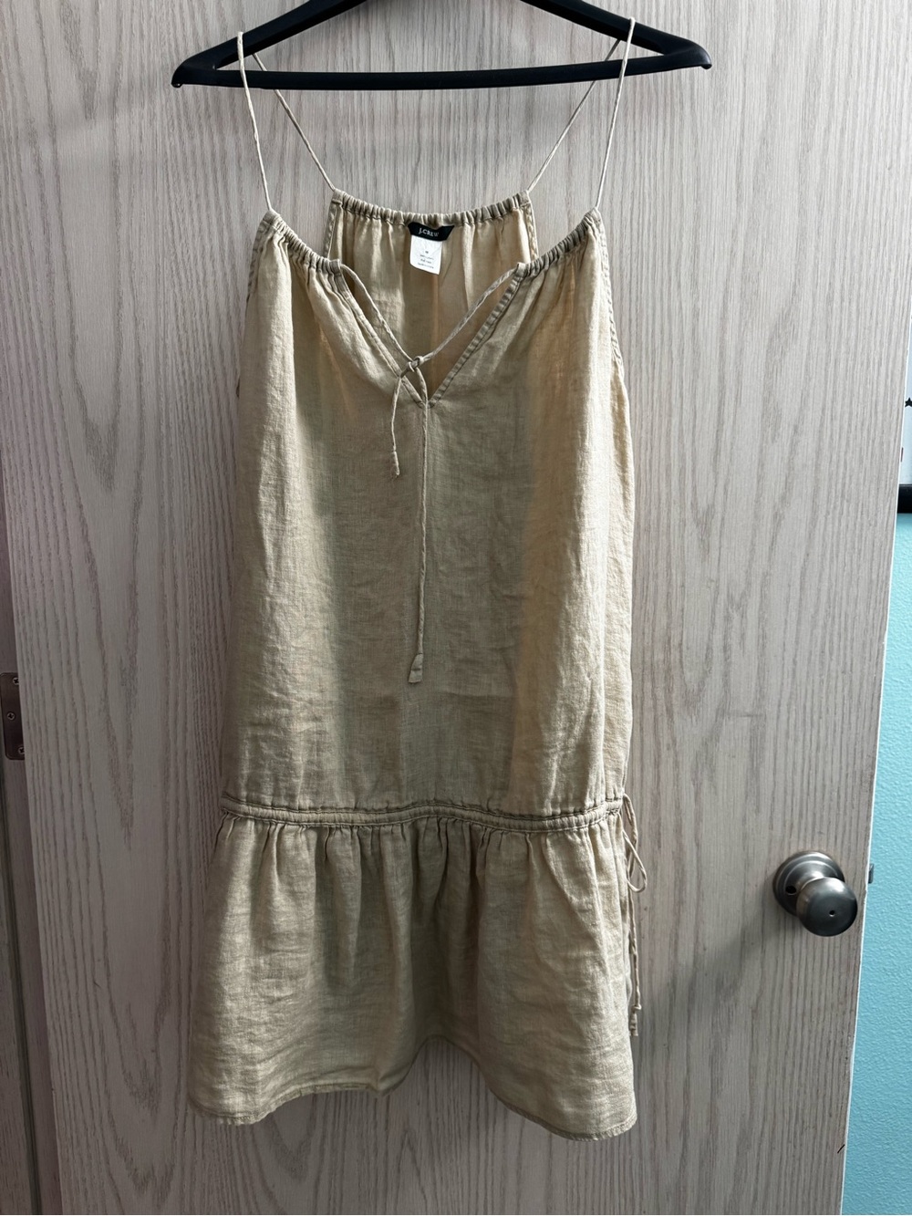 J. Crew Beige Linen Slip Dress with Spaghetti Straps
